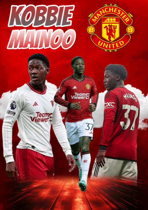 Red Maksimalis Kobbie Mainoo Manchester United A4 Template | PosterMyWall
