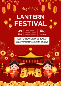 Red Maksimalis Red And White Modern Lantern Festival Chinese New Year Poster A3 template