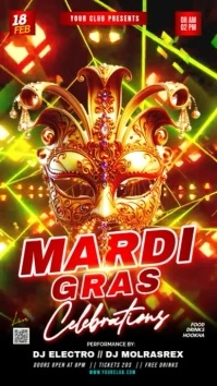 Red Mardi Gras Celebration Video Flyer Instagram Story template