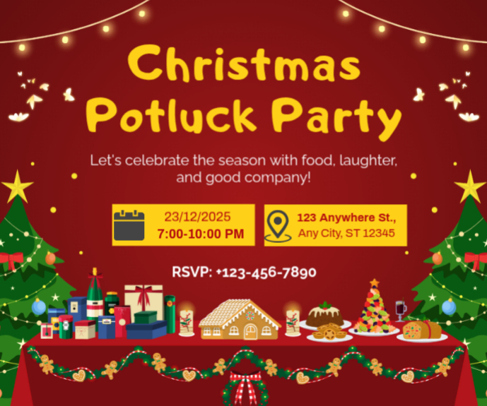 Red Maximalist #christmaspotluck   #potluckpartyinvite   #holidaypotluck   #christmaspartyflyer   #p 大矩形广告 template