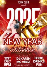 Red Maximalist 2025 New Year Party Celebration Flyer A4 template