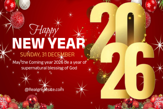 Red Maximalist 2026 Celebration New Year Greeting Poster Templat ...