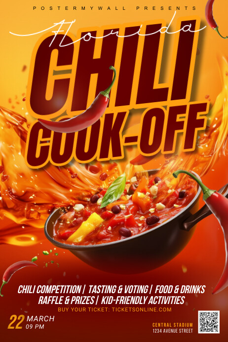 Red Maximalist 3d Chili Cook-off Poster Template | PosterMyWall