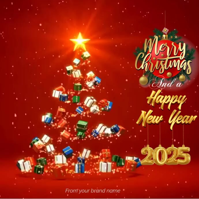 Plantilla de Red Maximalist 3d Merry Christmas happy new year video ...