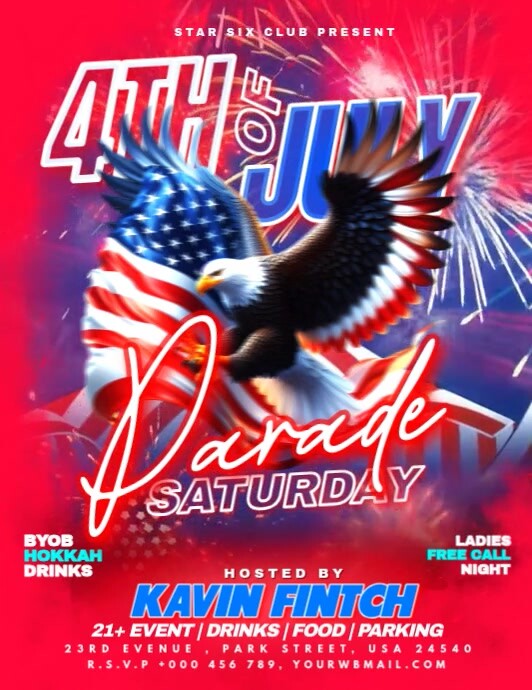 Red Maximalist 4th Of July Parade Party Celebration Flyer (us Letter ...