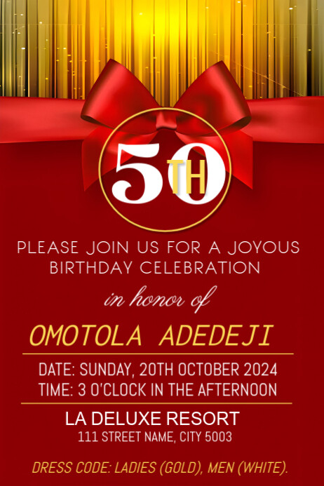 Red Maximalist 50th Birthday Anniversary Cele Cartaz template