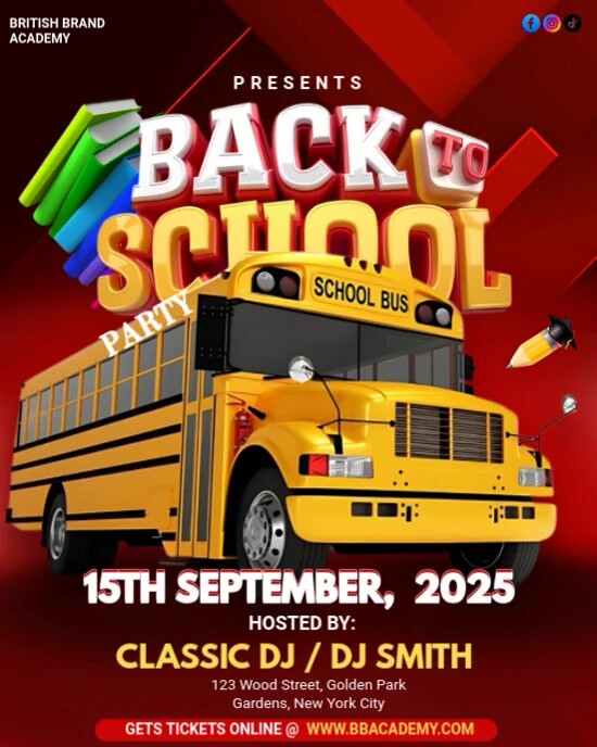 Red Maximalist Back To School Party Template  Instagram Portrait