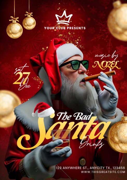 Red Maximalist Bad Santa Night Party A4 Template | PosterMyWall