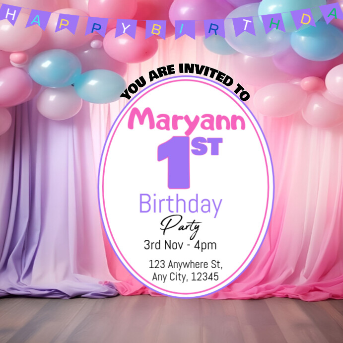 Copy of Red Maximalist Balloon Backdrop Curtain Birthday Invitation ...