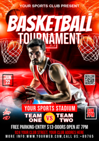 Red Maximalist Basketball Tournament Flyer A2 template