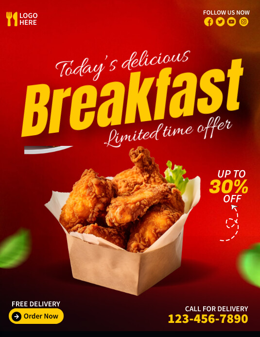 Red Maximalist Beakfast Menu  Flyer (us Lette template