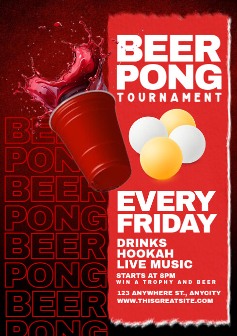 Red Maximalist Beer Pong Tournament A4 template