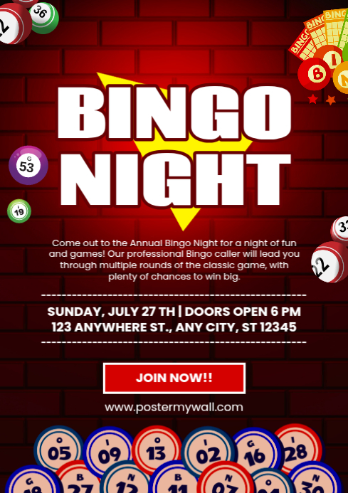 Red Maximalist Bingo Night Event A4 template
