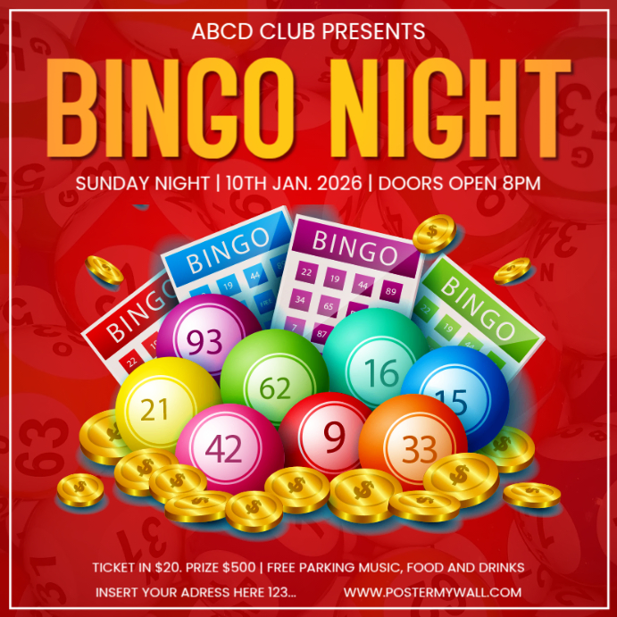 Red Maximalist Bingo Night Event Instagram Post Template | PosterMyWall