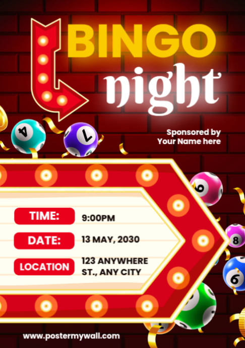 Red Maximalist Bingo Night Event Invitation A2 template