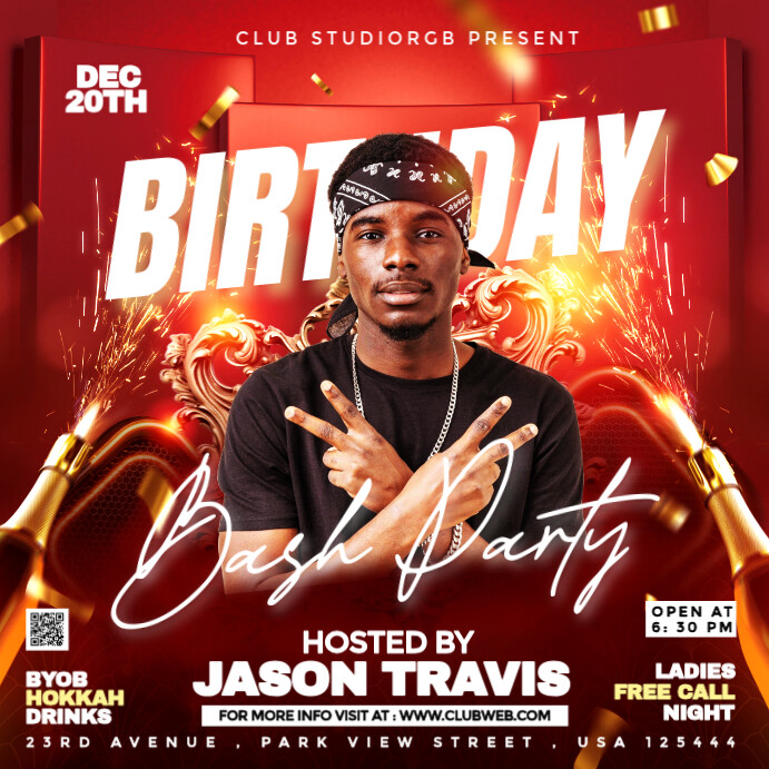 Red Maximalist Birthday Bash Party  Instagram Post Iphosti le-Instagram template