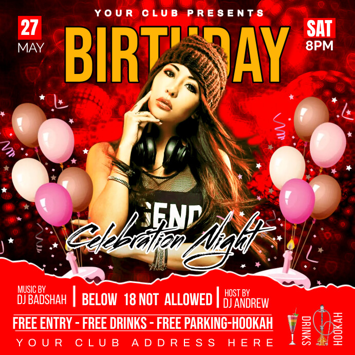 Copy of Red Maximalist Birthday Night Party Instagram | PosterMyWall