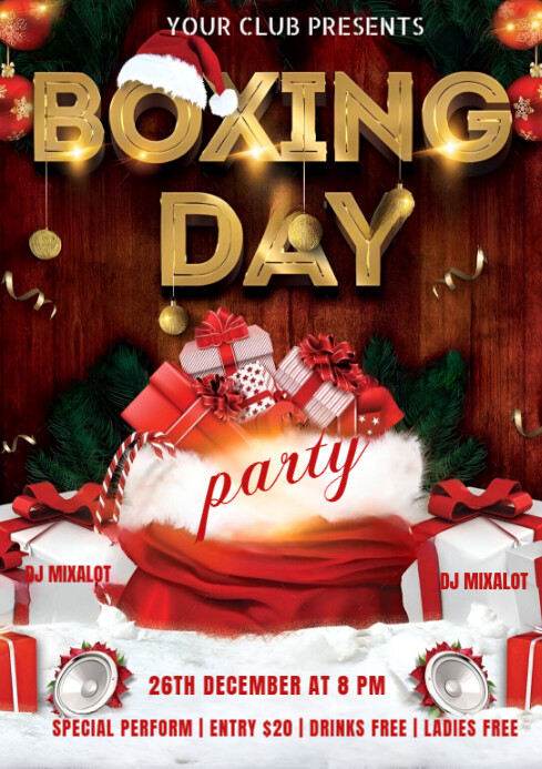 Red Maximalist Boxing Day Party Flyer  A3 template
