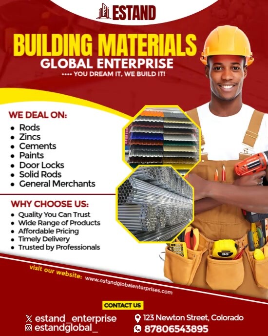 Red Maximalist Building Materials And Hardware Supplies Template  Instagram Portrait