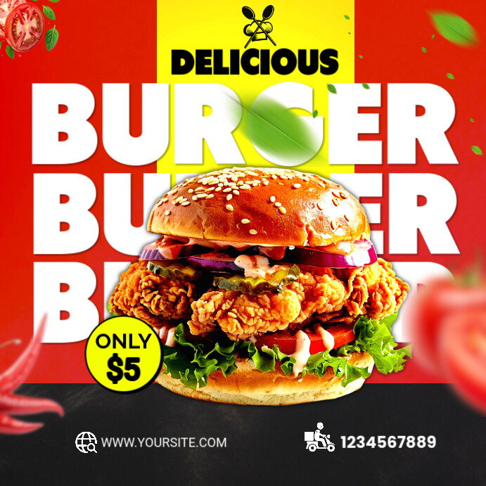 Red Maximalist Burger Instagram Post template