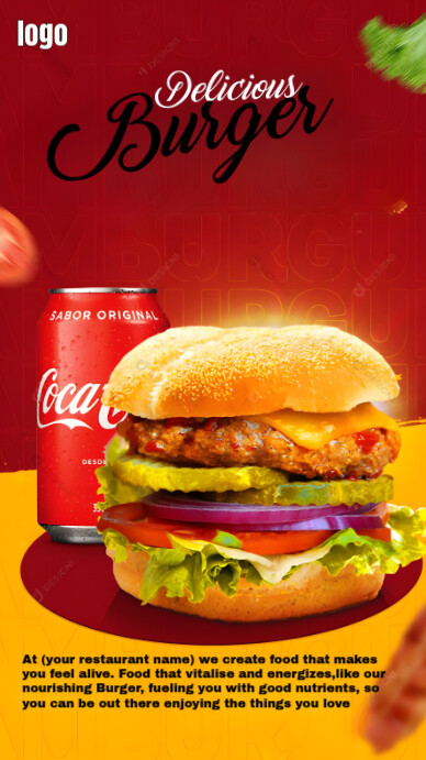 Red Maximalist Burger Restaurant Banner Whatsapp Status template