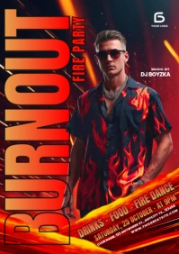 Red Maximalist Burnout Fire Party A4 template