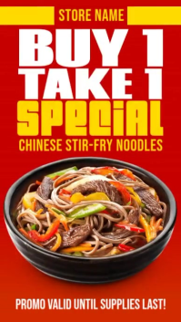 Red Maximalist Buy 1 Take 1 Chinese Noodles Promo Instagram Reel template