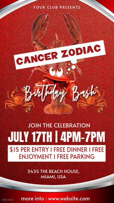 Red Maximalist Cancer Zodiac Birthday Instagram Story template