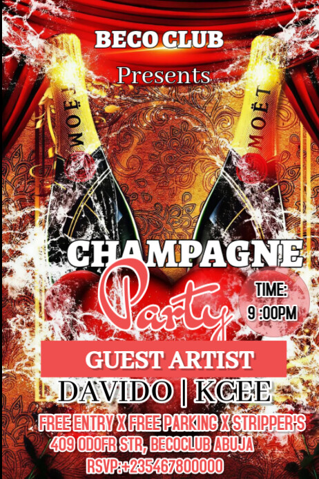 Red Maximalist Champagne Day Poster template