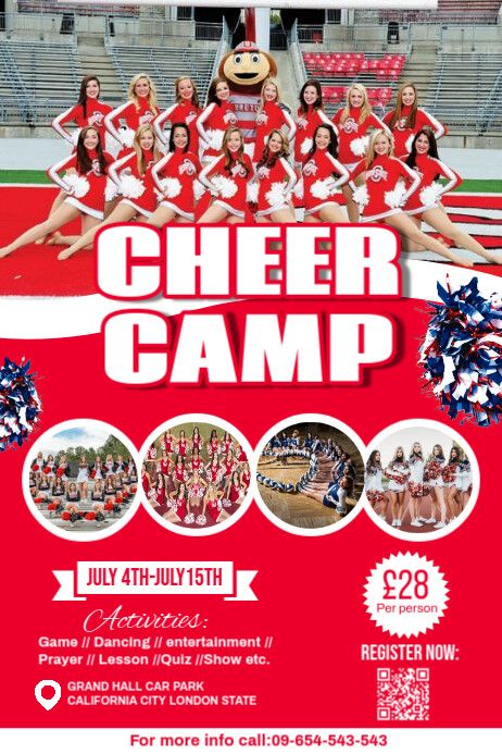 Red Maximalist Cheer Camp Template Design Poster Cartaz