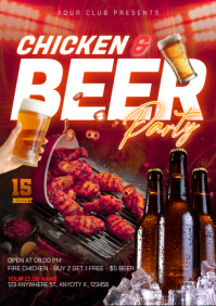 Red Maximalist Chicken & Beer Party A4 template