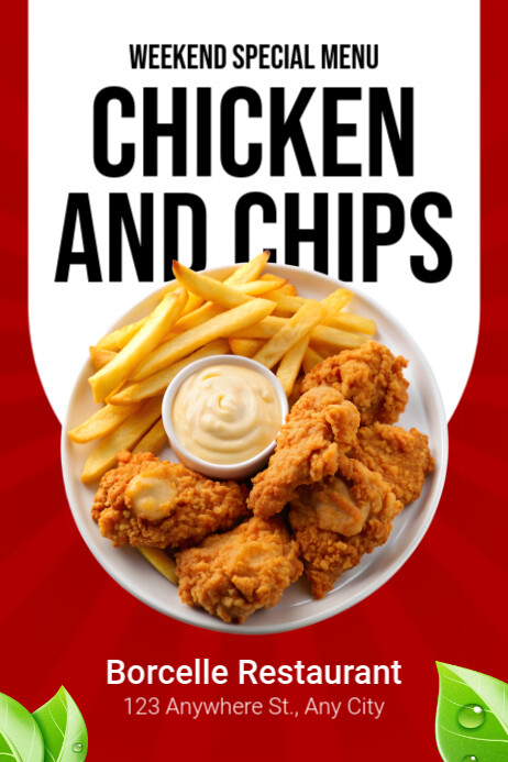 Red Maximalist Chicken And Chips Poster template