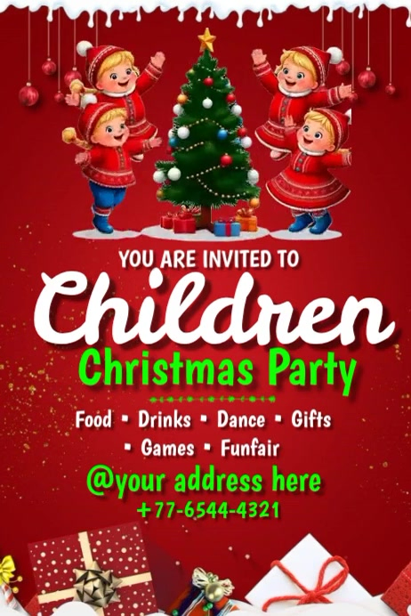 Plantilla de Red Maximalist Children Christmas Party Flyer Poster ...