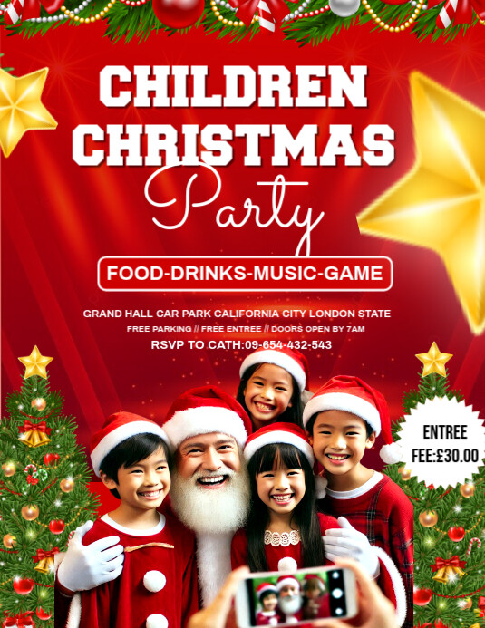 Red Maximalist Children Christmas Party Invitation Template Flyer (us ...
