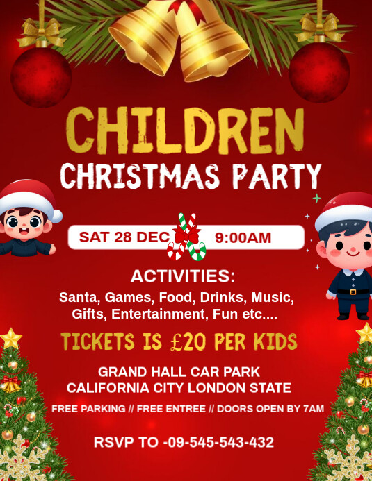 Plantilla de Red Maximalist Children Christmas Party Invitation Flyer ...
