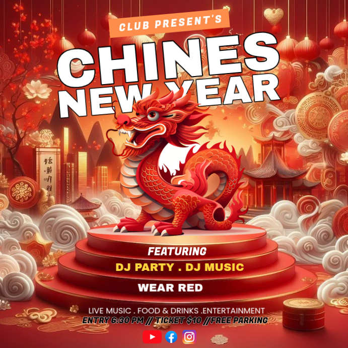 Red Maximalist Chines New Year Instagram Post Template | PosterMyWall