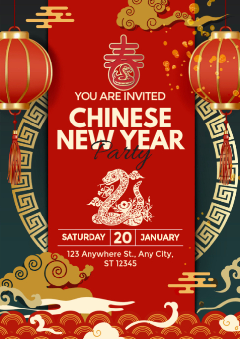 Plantilla de Red Maximalist Chinese New Year A6 | PosterMyWall
