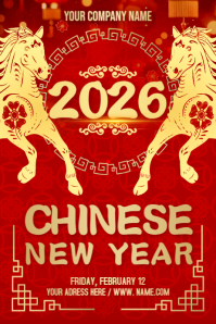 Red Maximalist Chinese New Year Banner 4' × 6' template