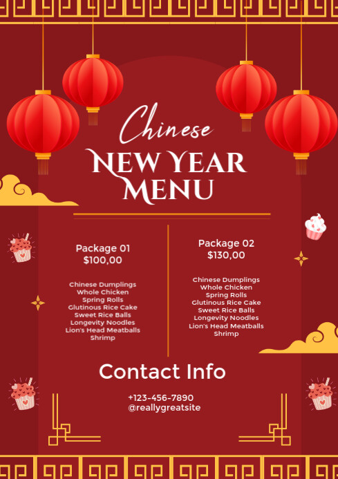 Red Maximalist Chinese New Year Menu Flyer A4 Template PosterMyWall