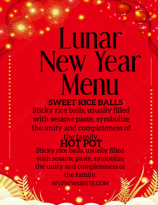 Plantilla de Red Maximalist Chinese New Year Menu Flyer | PosterMyWall