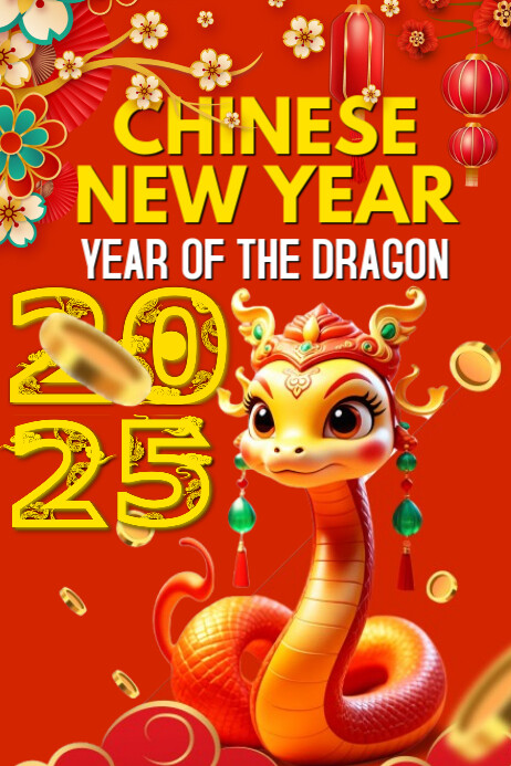 Red Maximalist Chinese New Year Poster Template | PosterMyWall