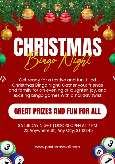 Red Maximalist Christmas Bingo Night A4 template