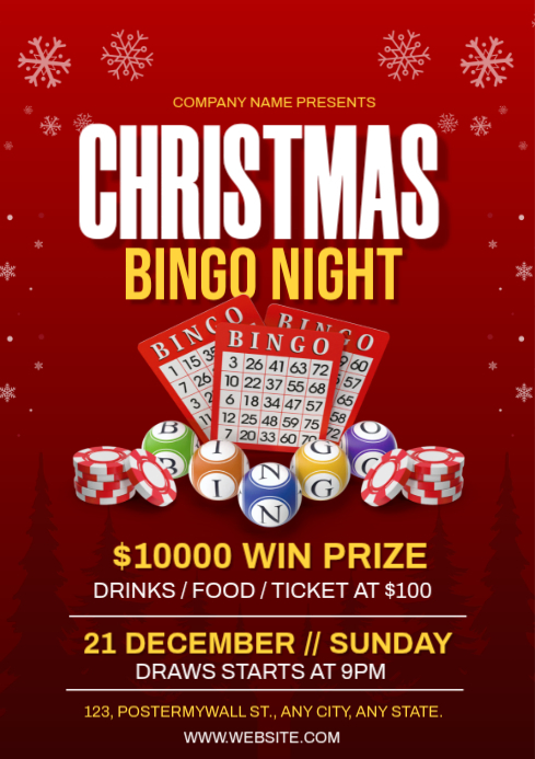Red Maximalist Christmas Bingo Night A4 Template | PosterMyWall