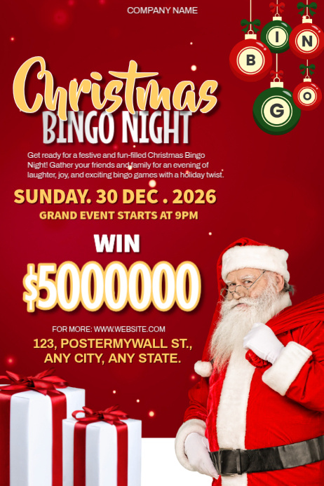 Red Maximalist Christmas Bingo Night Poster Template | PosterMyWall