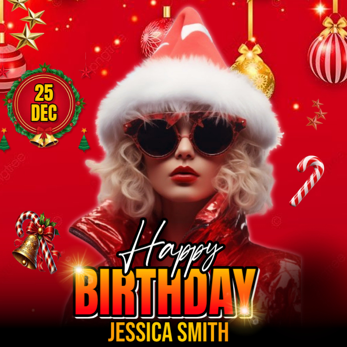 Red Maximalist Christmas Birthday Flyer Template Instagram Post ...