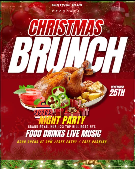Red Maximalist Christmas Brunch Menu Template Instagram Portrait ...