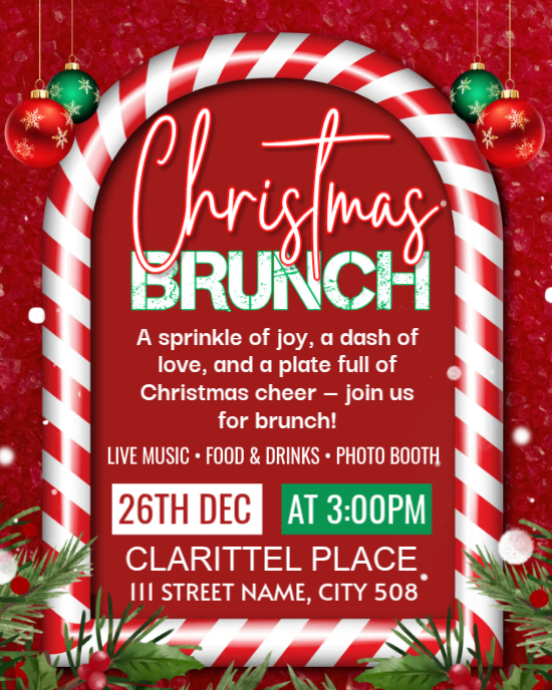 Red Maximalist Christmas Brunch Party Instagram Portrait Template ...