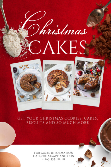 Red Maximalist Christmas Cake Promotion Flyer Poster template
