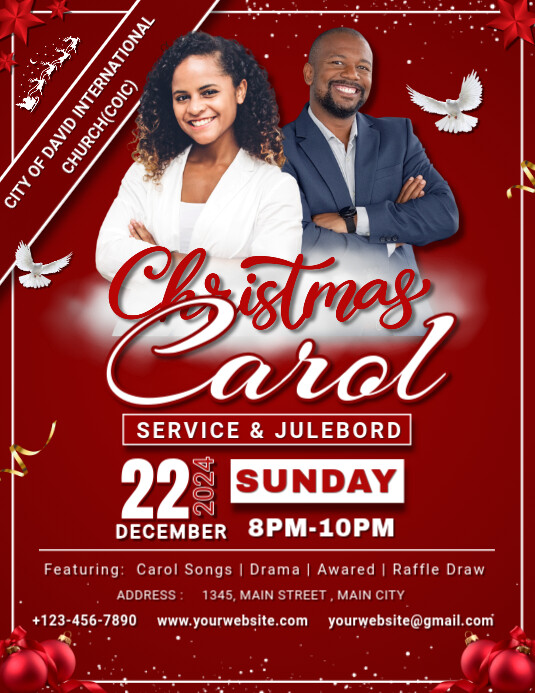 Red Maximalist Christmas Carol Flyer (us Letter) Template | PosterMyWall