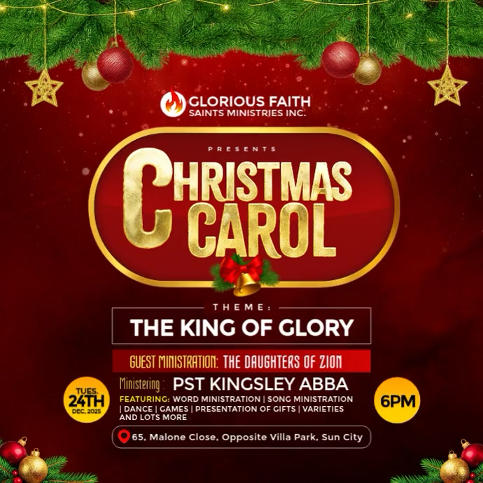 Red Maximalist Christmas Carol Night Service Template Instagram Post ...